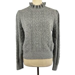 ASTR The Label Gray Ruffle Mock Neck Cable Knit‎ Sweater Wool Women's Large